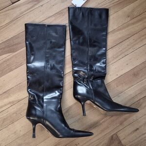 Zara black knee high heel boots stiletto